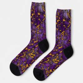 Pflaumenmuster, Lila und Gold-Marmor-Textur Socken