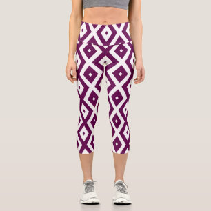 Pflaumenmuster lila und weiß capri leggings