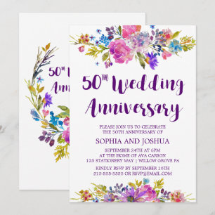 Pflaumenpurpur-Garten 50. Hochzeitstag-Party Einladung