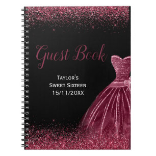 Pflaumenpurpur-Kleid Faux-Glitter Sweet 16 Geburts Notizblock