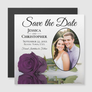 Pflaumenpurpur-Rosen-Save-The-Date-Oval-Fotomagnet Magnetkarte
