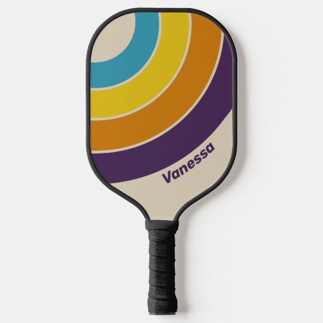 Pflaumenrost-Regenbogenstreifen mit Name Pickleball Schläger (Vorderseite)