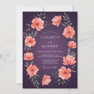 Pflaumenrot Korallen Mohn Hochzeit Einladung