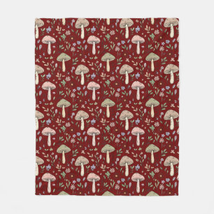Pflaumenrote Pilze Cozy Dark Academia Buchliebhabe Fleecedecke