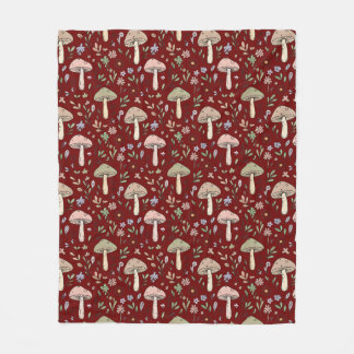 Pflaumenrote Pilze Cozy Dark Academia Buchliebhabe Fleecedecke