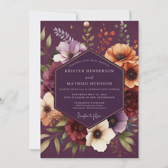 Pflaumenstimmung Botanische Hochzeit Einladung (Vorderseite)