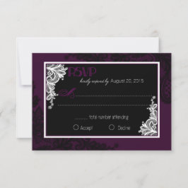 Pflaumenweiße und schwarze Spitzen Elegante RSVP K Karte