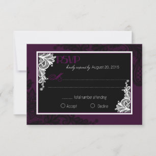 Pflaumenweiße und schwarze Spitzen Elegante RSVP K Karte