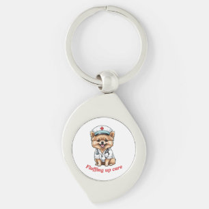 Pflege Cartoon mit Spitz Dog Design Schlüsselanhänger