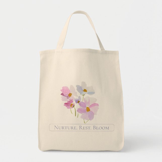Pflege. Erholung. Bloom Lila Bouquet Tragetasche (Vorne)