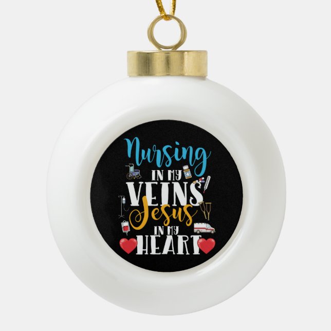 Pflege in meinen Venen Christliche RN-Krankenverso Keramik Kugel-Ornament (Vorderseite)