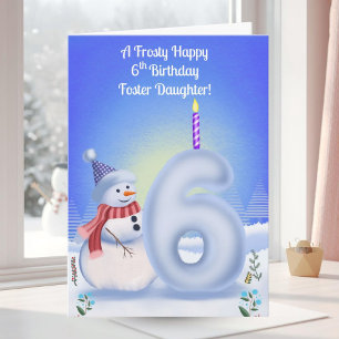 Pflege-Tochter 6. Geburtstag Schneemann Schnee Karte