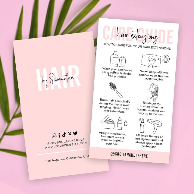 Pflegeanweisungen für Haarverlängerungen Rosa Logo Visitenkarte (Von Creator hochgeladen)