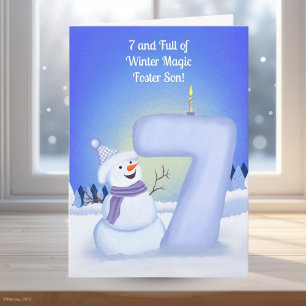 Pflegekind Glücklicher 7. Geburtstag Schneemann Karte