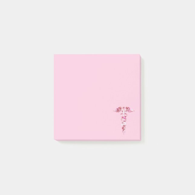 Pflegendes rosa Marmorcaduceus-medizinisches Post-it Klebezettel (Vorderseite)