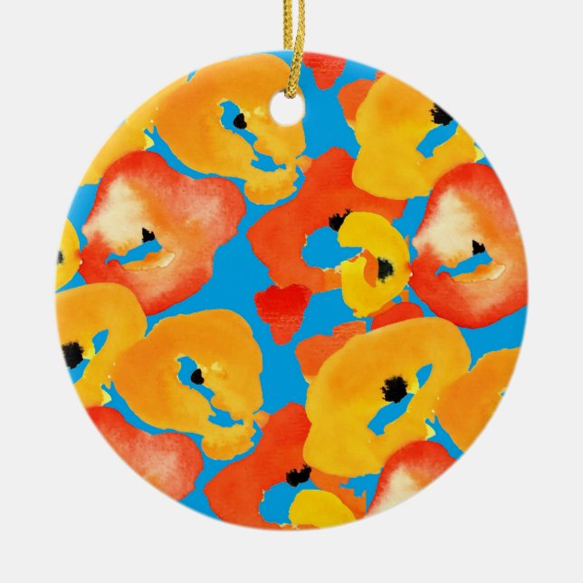 Pflücke große Blume Rot-Orange Keramik Ornament (Vorne)