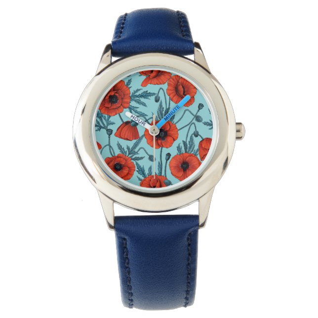 Pflücke, rot und blau am Pool blau Armbanduhr (Vorderseite)