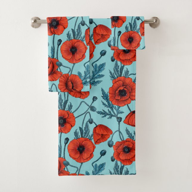 Pflücke, rot und blau am Pool blau Badhandtuch Set (Insitu)