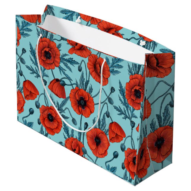 Pflücke, rot und blau am Pool blau Große Geschenktüte (Rückseite Schrägansicht)