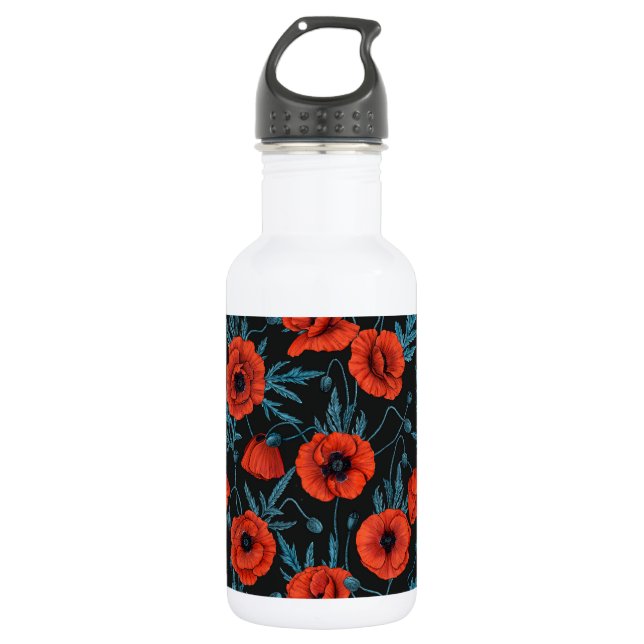 Pflücke, rot und blau auf schwarz edelstahlflasche (Vorderseite)