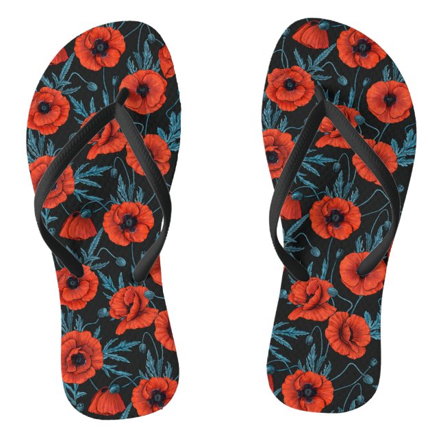 Pflücke, rot und blau auf schwarz flip flops (Fußbett)