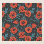 Pflücke, rot und blau auf schwarz schal<br><div class="desc">Rote Mohnblumen, nahtlos handbemalt mit Alkoholmarkierungen</div>