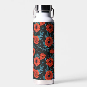 Pflücke, rot und blau auf schwarz trinkflasche