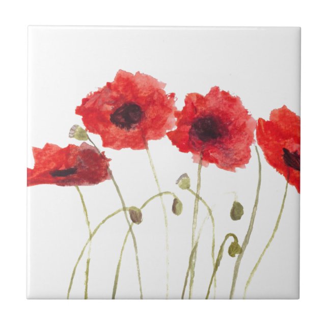 Pflücke rote Blume Aquarellfarben Natur Blumen nie Fliese (Vorderseite)