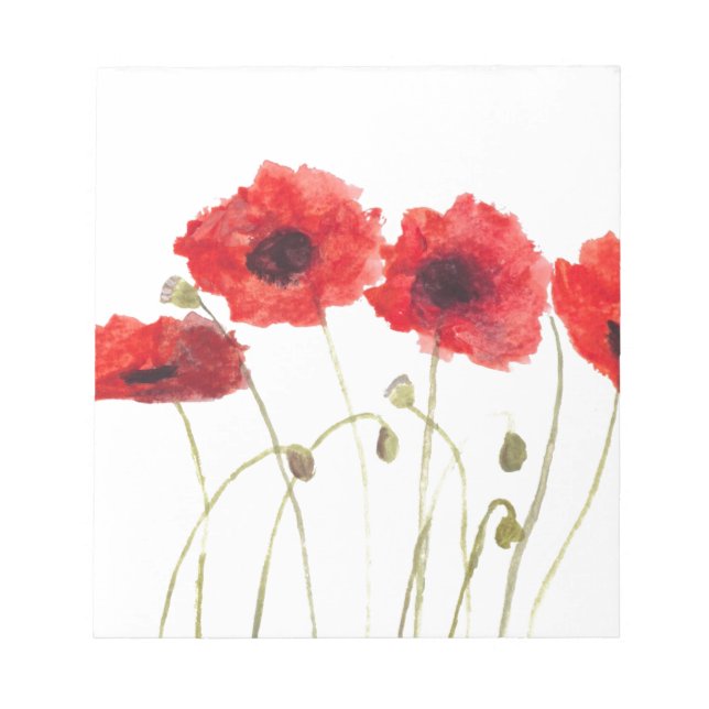 Pflücke Rote Blume Mohn Aquarell Chic Notizblock (Vorderseite)