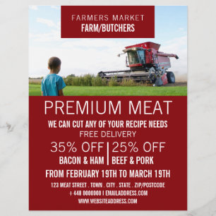 Pflüger im Feld, Landwirt & Metzger Werbung Flyer