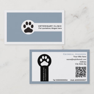 Pfote und QR-Code staubblau Tierarzt/Tierklinik  Visitenkarte