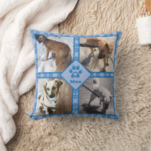 Pfoten des DIY-Hund-Fotos mit Kollage blau umkehrb Kissen