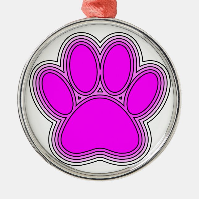 Pfoten des Hundes mit rosa Konturen Silbernes Ornament (Vorne)