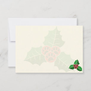 Pfoten-Holly-Blätter Weihnachten Blank Creme Weiß Mitteilungskarte