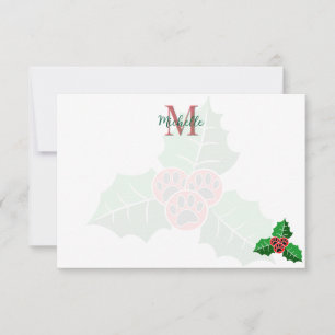 Pfoten-Holly-Blätter Weihnachts-Personalisierung Mitteilungskarte