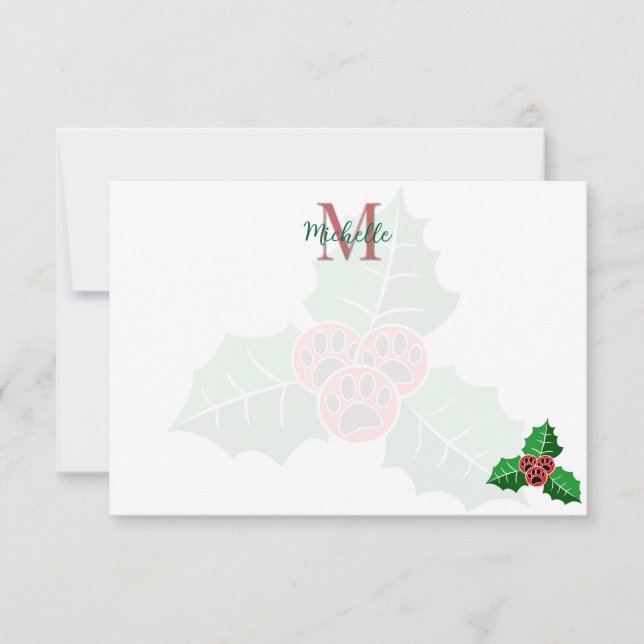 Pfoten-Holly-Blätter Weihnachts-Personalisierung Mitteilungskarte (Vorderseite)