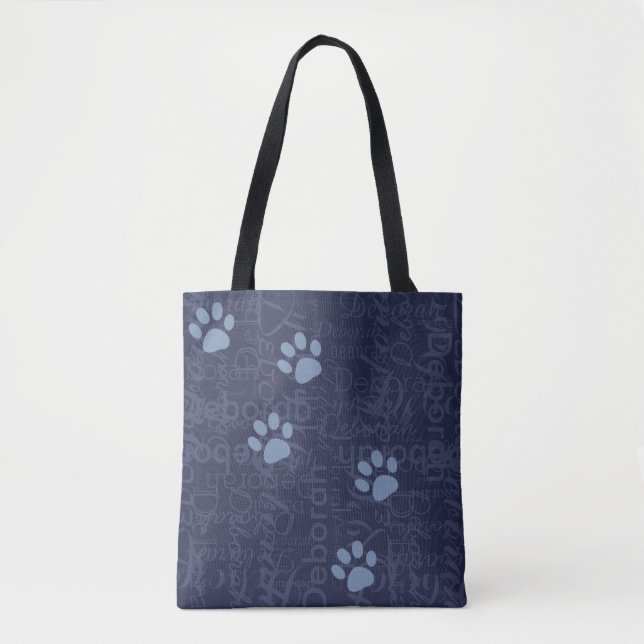 Pfoten mit einem Namensmuster auf blau Tasche (Vorderseite)
