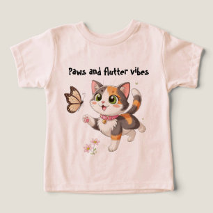 Pfoten und Schmetterlings-Vibes Kinder-T-Shirt