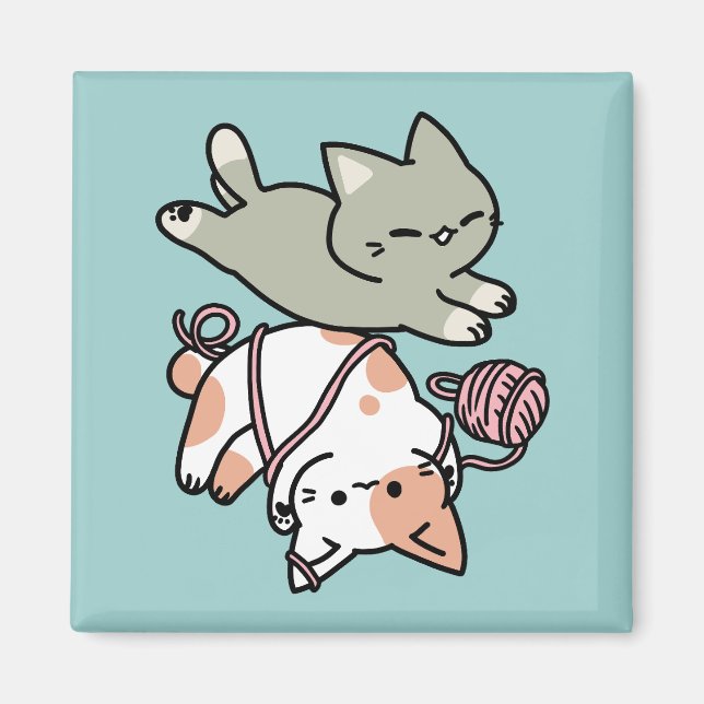 Pfoten und Spielen – Bezaubernde Katzenillustratio Magnet (Vorne)
