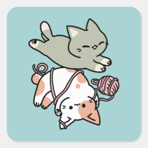 Pfoten und Spielen – Bezaubernde Katzenillustratio Quadratischer Aufkleber