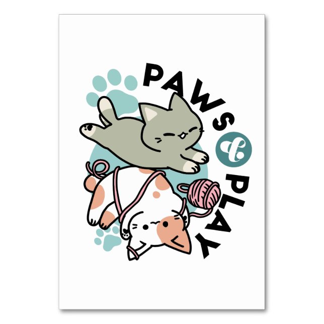 Pfoten und Spielen – Bezaubernde Katzenillustratio Tischnummer (Vorderseite)