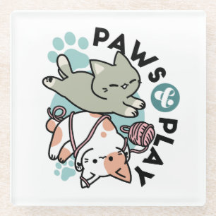 Pfoten und Spielen – Reizende Katzenillustration Glasuntersetzer