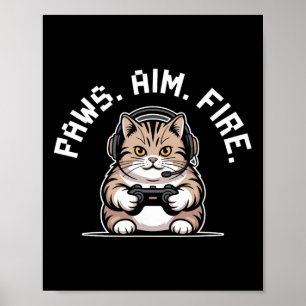 Pfoten Ziel Feuer Feline Katze Gamer Wiederbelebun Poster