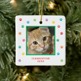 Pfotenabdruck-Haustier-Foto-Weihnachtsbaumschmuck Keramikornament