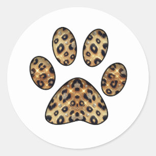 Pfotenabdruck mit Gold- und Schwarz-Leopardenglanz Runder Aufkleber