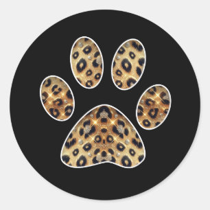 Pfotenabdruck mit Gold- und Schwarz-Leopardenglanz Runder Aufkleber