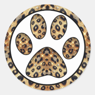 Pfotenabdruck mit Gold- und Schwarz-Leopardenglanz Runder Aufkleber