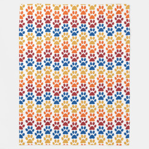 Pfotenabdruck-Muster in Rot, Blau, Gelb, Orange Fleecedecke