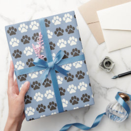 Pfotenabdruck-Muster Silberblau Geschenkpapier