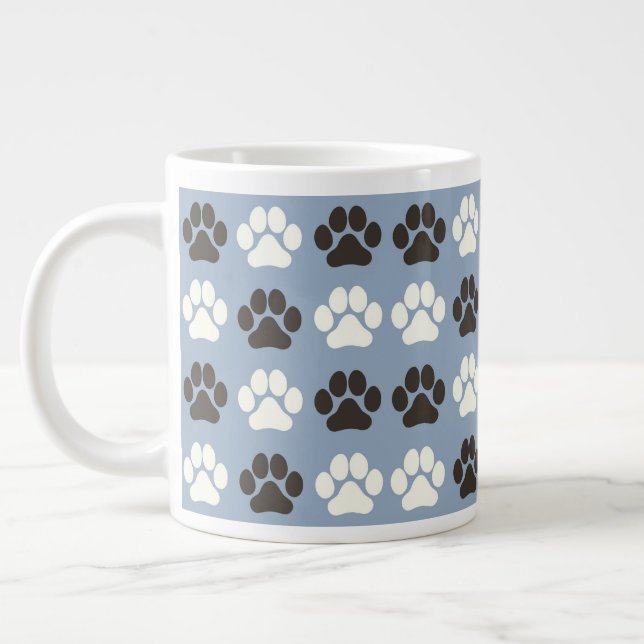 Pfotenabdruck-Muster Silberblau  Jumbo-Tasse (Links)